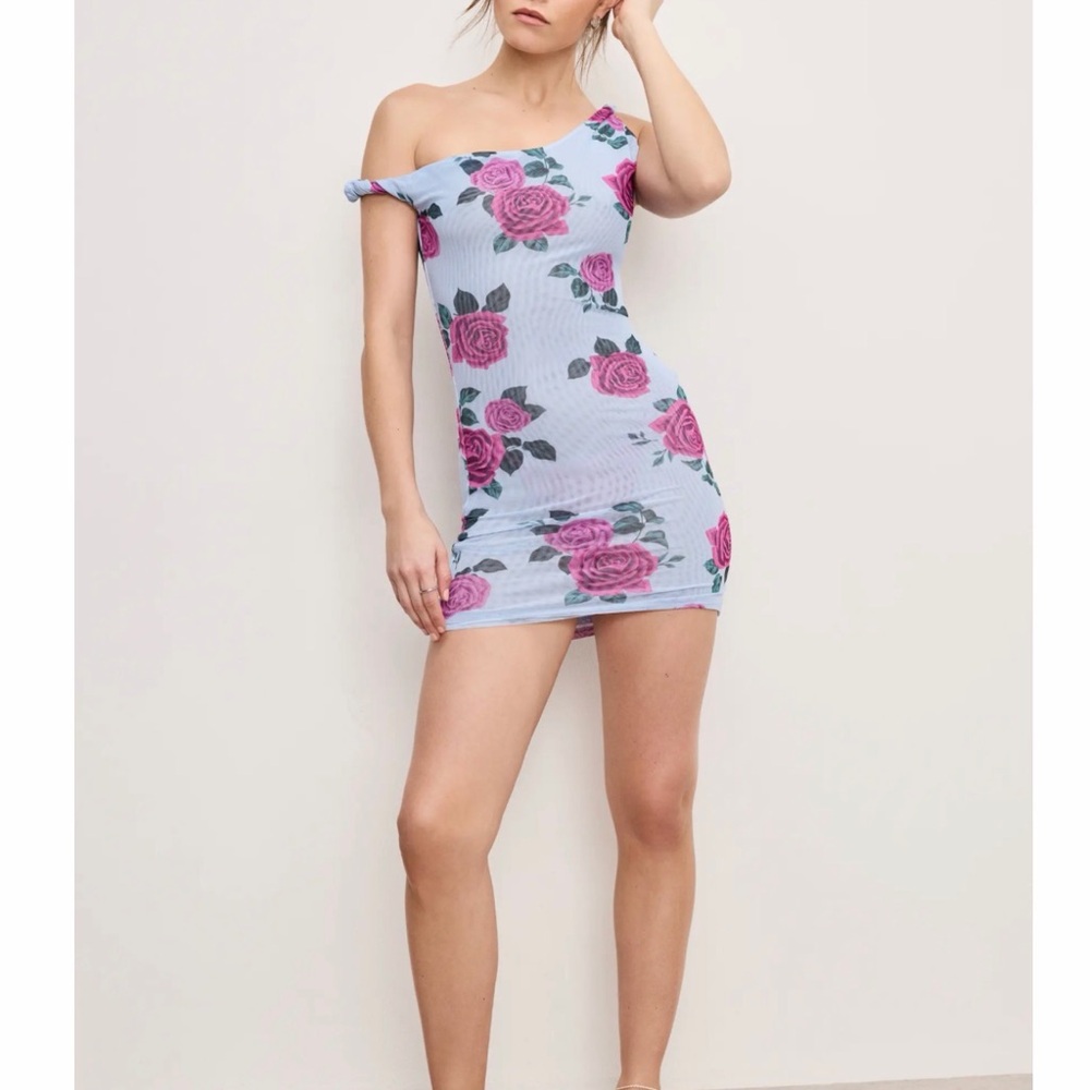 Good American Mesh Floral Off-Shoulder Dress